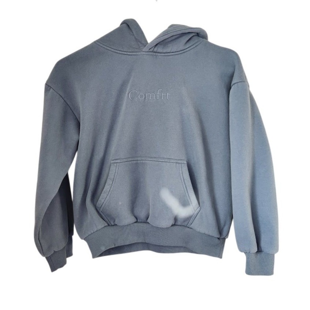 Comfrt Kids Cloud Hoodie Blue Gray Fleece Pullover Logo Sweatshirt Size L 211